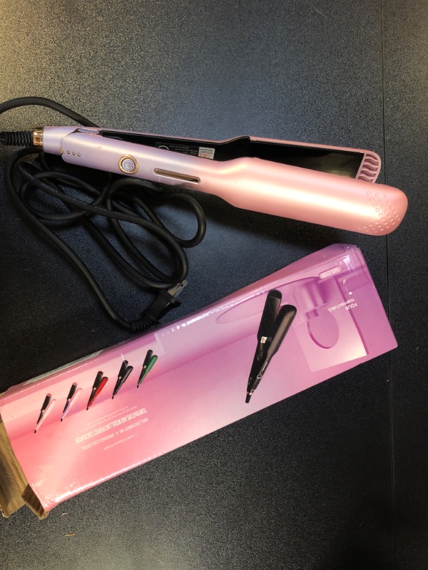 Photo 2 of 1.57 Inch Wider Professional Hair Straightener Flat Iron, 4 Temp Setting 2 in 1 Straightening Curling Iron for Hair Types Flipping Curling Styling Universal Voltage Ceramic Flat Iron for Business Trip