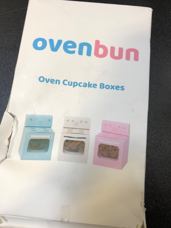 Photo 2 of Bun in the Oven Cupcake Boxes for Baby Shower Favor, Boy Girl Gender Reveal Party (12 pcs, White Reveal)