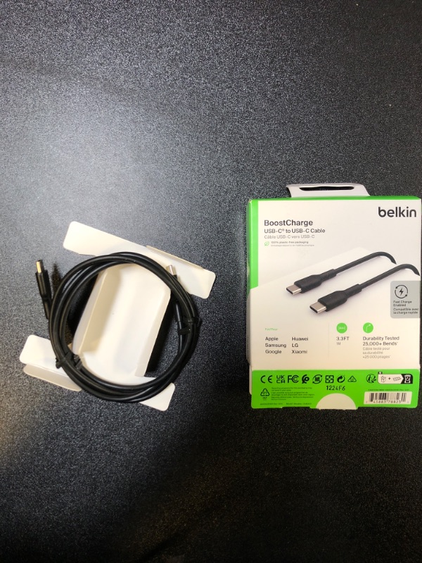 Photo 2 of Belkin USB-C to USB-C Cable (1M/3.3ft), USB-C Fast Charging Cable for iPhone 16, iPhone 16 Pro, iPhone 16 Pro Max, iPhone 16 Plus, Galaxy S23, S22, Note, Pixel, iPad Pro, USB Type-C Cable - Black