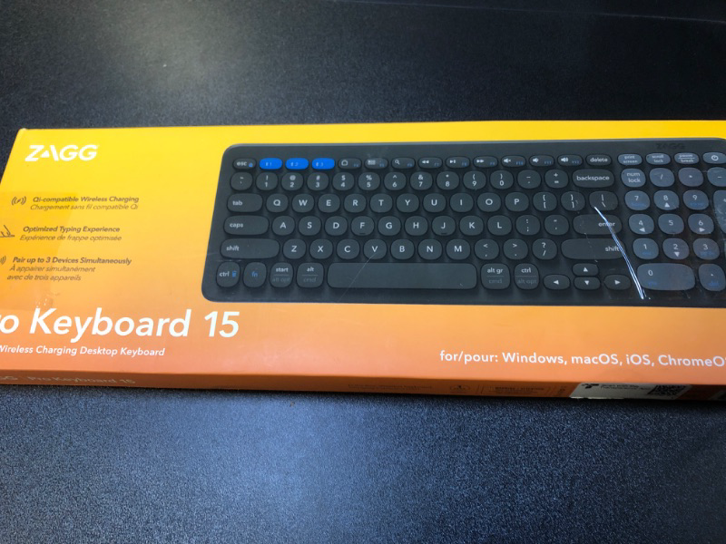 Photo 1 of ZAGG Pro Keyboard 15 - Mid-Size Wireless Charging Desktop Keyboard - Multi-Device Pairing - Compatible with Windows, macOS, iOS, Android, ChromeOS - Ergonomic Design for Efficient, Comfortable Typing