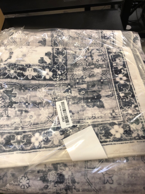 Photo 1 of Deerly 5x8 Rugs for Bedroom Living Room - Machine Washable Rugs Large Non-Slip Family & Pet Friendly Area Rugs Carpet Oriental Neutral Print Floor Rug Border Grey/Navy