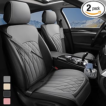 Photo 1 of 2 Pack Leather Front Car Seat Covers, Universal Sideless Car Seat Protectors with Storage Pocket and Seat Belt Pads, Waterproof Automotive Seat Cover for Cars Trucks SUV(Grey)
