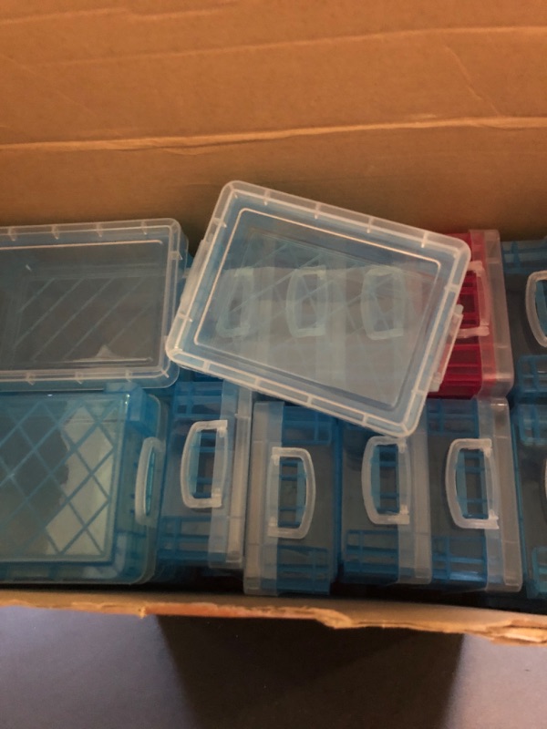 Photo 1 of Suzile 50 Pcs Plastic Crayon Box Stackable Crayon Organizer with Lid Crayon Storage Containers Bulk for Office School Classroom Supplies Pen Pencil Art Crafts (Clear,Red,Blue)