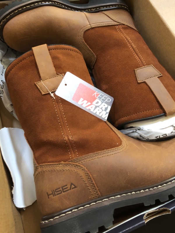 Photo 2 of HISEA NINGO Mens Work Boots, Wellington Boots with Full-grain Leather, Oil and Slip Resistant, Hazard Protection, Pull on Work Boots for Men, for Construction, Farming