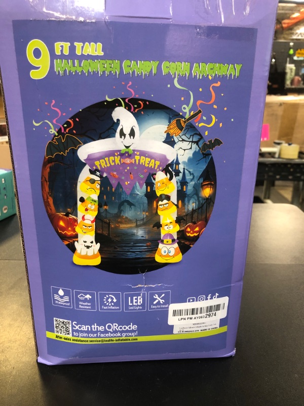 Photo 1 of UniqSeason 9FT Halloween Inflatable Arch with Ghost Pirate Vampire Spider Cat Frank Witch Candy Corn, Blow Up Halloween Archway Inflatables Built-in 11 LEDs for Home Garden Yard Outdoor Decoration