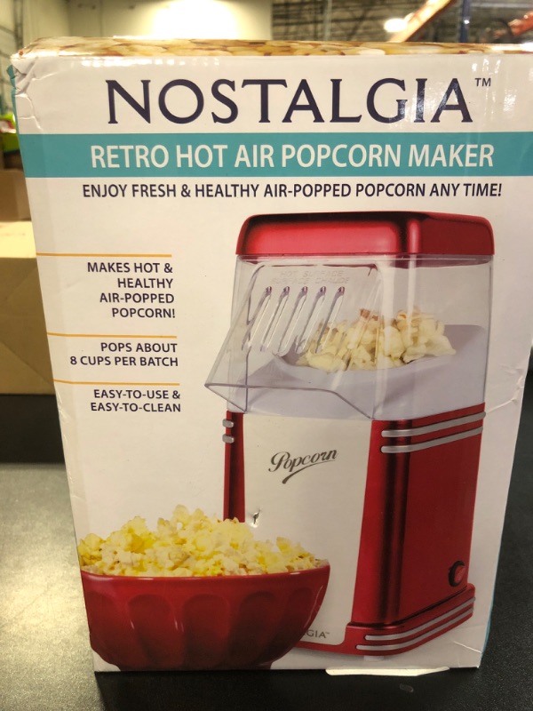 Photo 2 of Nostalgia Hot-Air Electric Popcorn Maker, 8 Cups, Healthy Oil Free Popcorn with Measuring Scoop, Retro Red