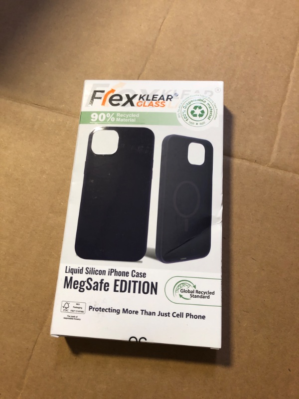 Photo 2 of FLEX KLEAR GLASS Recycled for iPhone 15 Pro Max Clear Phone Case with MegSafe and Anti-Shock Edges. Anti-Yellowing Clear Mobile Phone Protector Back Cover (Black Silicone Case)