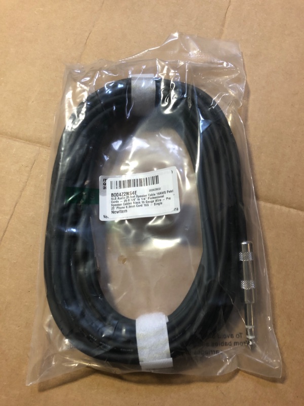 Photo 2 of 25 feet Speaker Cable 16AWG Patch Cords - 25 ft 1/4" to 1/4" Professional Speaker Cables Black 16 Gauge Wire - Pro 25' Phono 6.3mm Cord 16G - Single