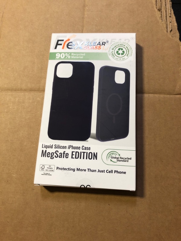 Photo 2 of FLEX KLEAR GLASS Recycled for iPhone 15 Pro Max Clear Phone Case with MegSafe and Anti-Shock Edges. Anti-Yellowing Clear Mobile Phone Protector Back Cover (Black Silicone Case)