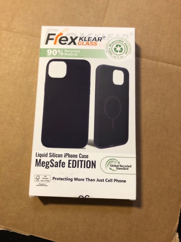 Photo 2 of FLEX KLEAR GLASS Recycled for iPhone 15 Pro Max Clear Phone Case with MegSafe and Anti-Shock Edges. Anti-Yellowing Clear Mobile Phone Protector Back Cover (Black Silicone Case)