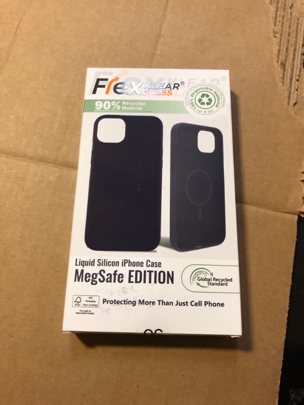 Photo 2 of FLEX KLEAR GLASS Recycled for iPhone 15 Pro Max Clear Phone Case with MegSafe and Anti-Shock Edges. Anti-Yellowing Clear Mobile Phone Protector Back Cover (Black Silicone Case)