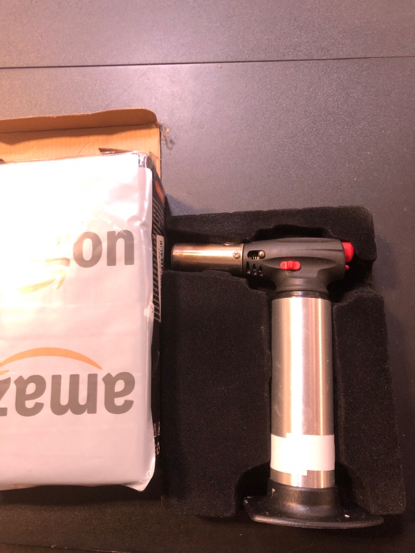 Photo 1 of Megainvo Dual Flame Butane Torch Lighter, 18g Large Capacity Refillable Kitchen Torch w/Visible Window & Safety Lock, Adjustable Flame Blow Torch for Cooking DIY Creme Brulee - No Gas Included