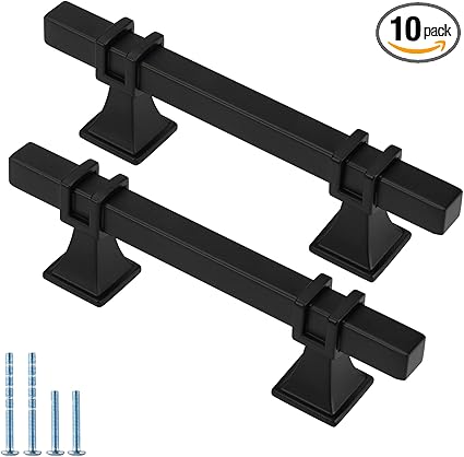 Photo 1 of 10 Pack 3 inch Black Cabinet Handles Matte Black Cabinet Pulls, Square Kitchen Cabinet Handles Dresser Drawer Pulls Kitchen Cabinet Hardware Cupboard Handles
