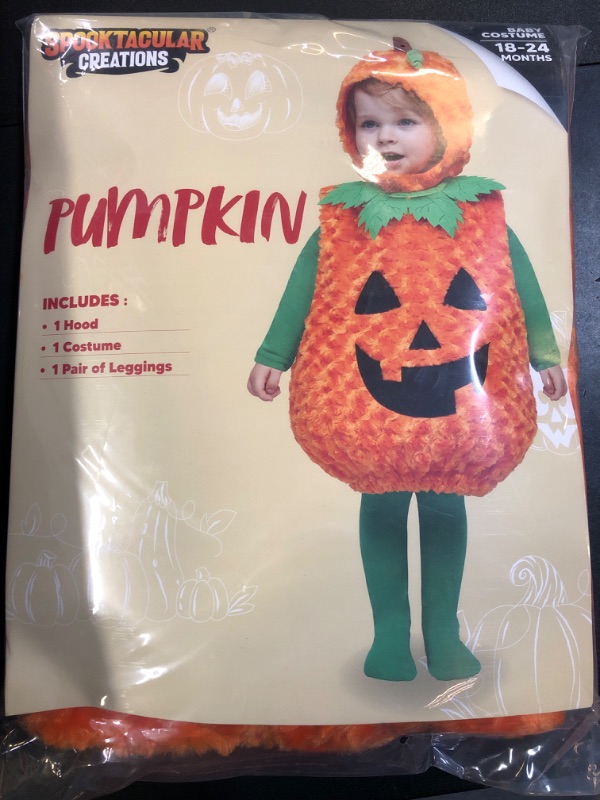 Photo 2 of Spooktacular Creations Halloween Furry Pumpkin Costume for Baby and Toddler, Cute Pumpkin Outfit with Hood for Halloween Costume Cosplay Parties 18-24M