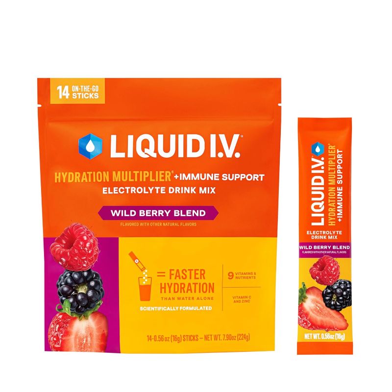 Photo 1 of Liquid I.V.® Hydration Multiplier +Immune Support - Wild Berry Blend | Electrolyte Powder Drink Mix | 1 Pack (14 Servings) (BB 09MAY2025)