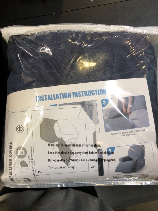 Photo 1 of TAOCOCO Recliner Cover 3 Pieces Recliner Chair Covers, Stretch Jacquard Reclining Chair Cover, Furniture Protector Sofa Slipcovers Couch Covers with Elastic Bottom for Kids, Pets (Dark Blue)