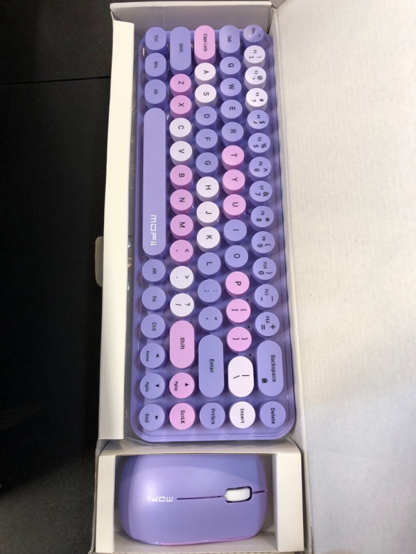 Photo 1 of Compact Wireless Keyboard and Mouse Combo, Colorful Round Keycap, Soundless 68 Keys, Suitable for Girls and Kids, Compatible with Notebook, PC (Purple)