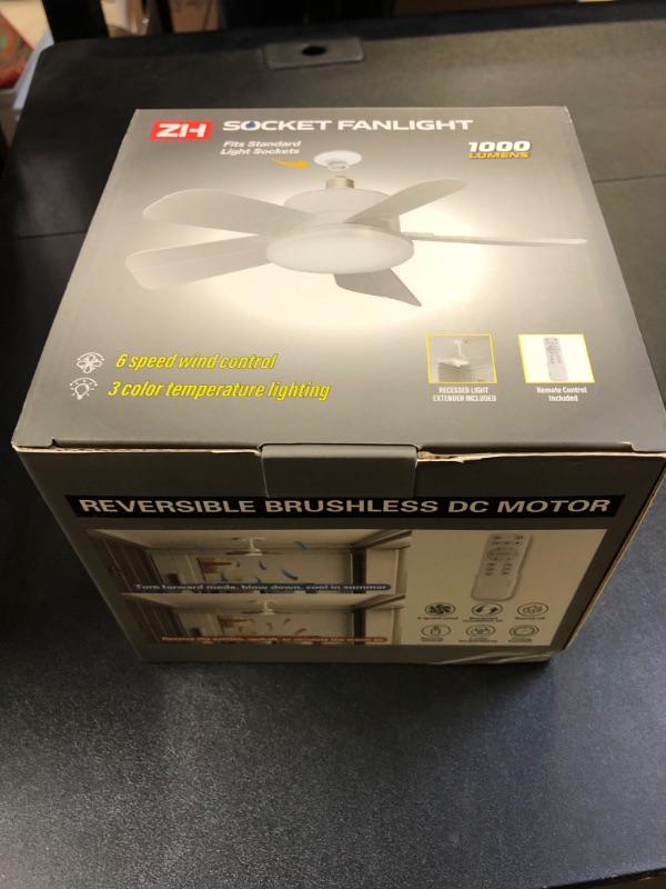Photo 1 of Hipappy 17" Socket Fan Light with Remote and 2 Socket Extenders, 2 Sets of 5 Blade Screw in Ceiling Fans with Dimmable Lights, 1200LM/6500K Light Bulb Fan for Kitchen Bathroom Garage(Black+Walnut)