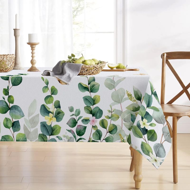 Photo 1 of Spring Summer Eucalyptus Leaves Rectangle Tablecloth 60 x 84 Inch, Hummingbird Greenery Decorative Table Cloth Botanical Dining Table Cover, Butterfly Seasonal Dinner Party Picnic Decoration
