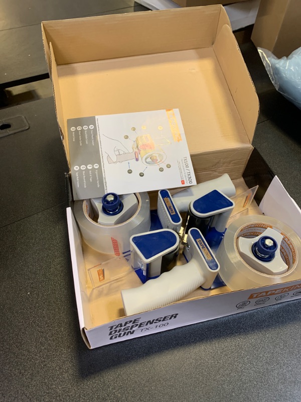 Photo 1 of Tape King Packing Tape Dispenser Gun - Handheld Tape Gun w/ 2-Inch-Wide Clear Packaging Tape and Bonus Roll - Shipping Tape for Sealing, Storing, and Moving Boxes, 2 Pack