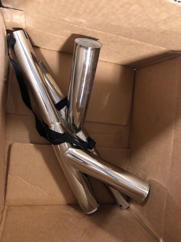 Photo 1 of Amarine Made Special Design Stainless Steel Outrigger Rod Holder with Rod Safety Strap and Clip,Holder Tube's Angle 60° and 90° Up from the Water for Boat (2-Pack)