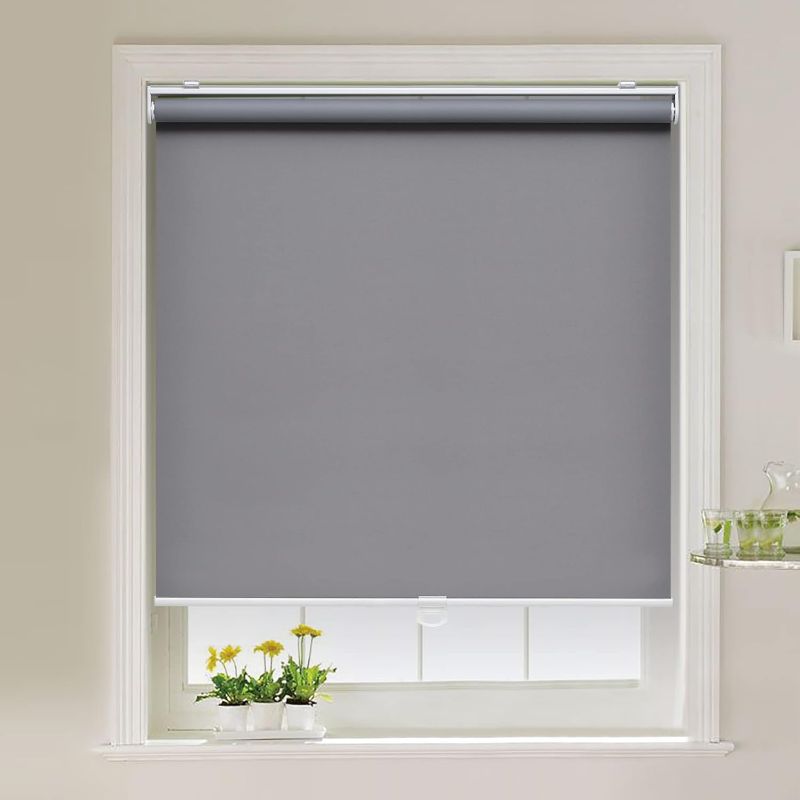 Photo 1 of  Cordless Roller Shades Blackout Blinds for Windows Room Darkening Rolled Up Shades with Spring System, UV Protection Window Shades Door Blinds for Home and Office (35" W x 72" H, Grey)