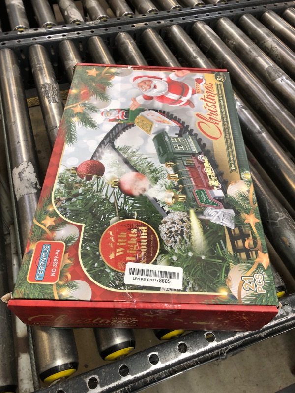 Photo 1 of TERRAMUS Christmas Train Set - Hanging Train Toys with Smoke Light & Sound for Boys Girls,Train Set Around Under The Christmas Tree with Steam,Carriages Tracks for 3-12 Years Old Kids Decoration Gift