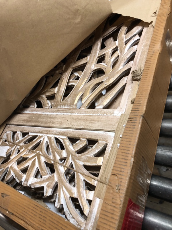 Photo 1 of Deco 79 Wooden Tree Partition Room Divider Screen Hinged Foldable Partition 4 Panel Privacy Screen with Intricately Carved Designs, Room Partition 80.25" x 1" x 71.88", Gold