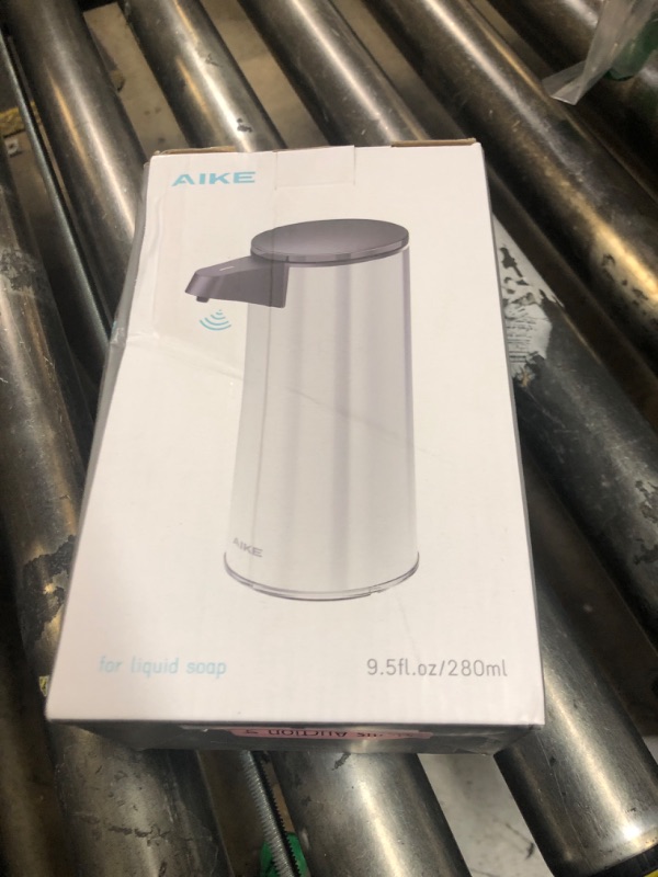 Photo 1 of AIKE 9.5 oz. Rechargeable Automatic Sensor Liquid Soap Dispenser Pump, Brushed Stainless Steel, Model AK1333
