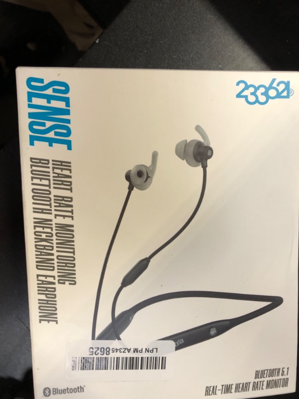 Photo 2 of 233621 Sense Wireless Earphones with Heart Rate Monitoring Bluetooth Earbuds CVC Noise Reduction Stereo Headphones IPX5 Waterproof in-Ear Headphones for Sport/Workout/Gym/Running(Black)