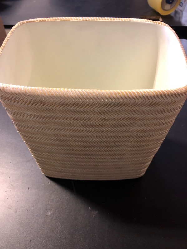 Photo 1 of Polytree Bathroom Trash Can 1.8 Gallon Small Kitchen Garbage Can,Decor Wastebasket for Bedroom Office,Resin Hand-Carved Bamboo Wicker,Farmhouse White