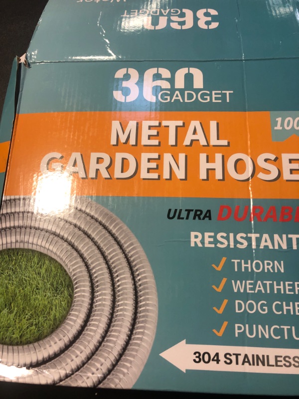 Photo 2 of 360 GADGET Garden Hose Metal - 100ft Heavy Duty Stainless Steel Water Hose with 8 Function Sprayer & Metal Fittings, Flexible, Lightweight, No Kink, Puncture Proof Hose for Yard, Outdoors, Rv