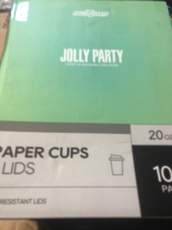 Photo 1 of JOLLY PARTY [100 Pack] 20 oz Paper Coffee Cups, Disposable Paper Coffee Cup with Lids, Hot/Cold Beverage Drinking Cup for Water, Juice, Coffee or Tea, Suitable for Home, Shops and Cafes