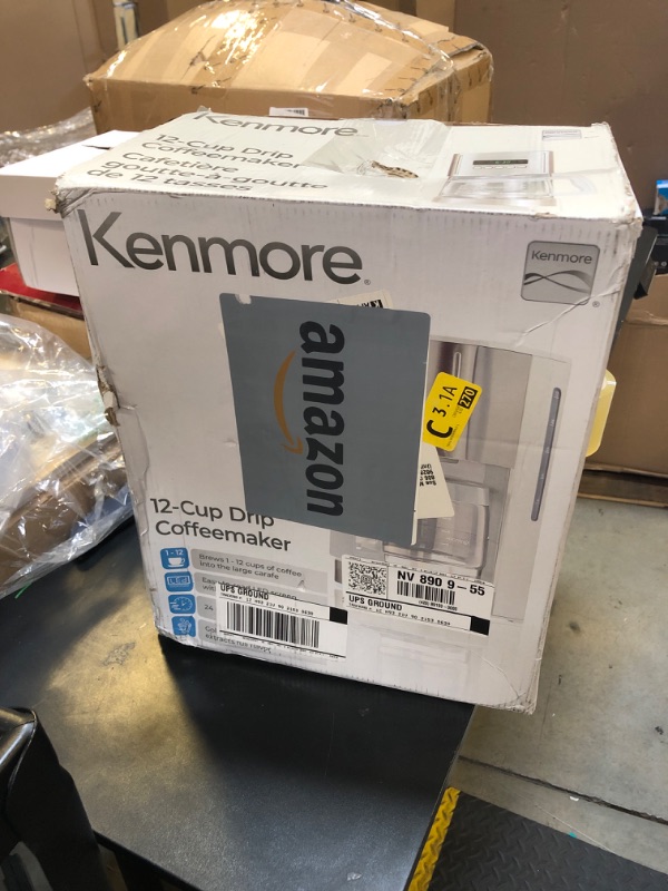 Photo 1 of Kenmore Coffee Maker 12 cup Drip Coffee Machine Reusable Filter Programmable Timer Digital Display Aroma Control Glass Carafe Charcoal Water Filter Regular Bold Stainless Steel and white