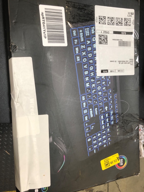 Photo 1 of Wired Keyboard and Mouse, Large Print Backlit Keyboard with Wrist Rest and 7-Color Backlit, Lighted Computer Keyboards Easy to See, Light Up USB Keyboard Mouse Combo for PC, Windows, Laptop SABLUTE