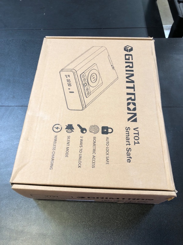 View 2 of Grimtron Biometric Gun Safe for Handgun, Smart Clock Safe with 2-in-1 Watch & Phone Wireless Charging, Bedside Pistol Safe with Backlit Keypad, Nightstand Handgun Safe with LED Light