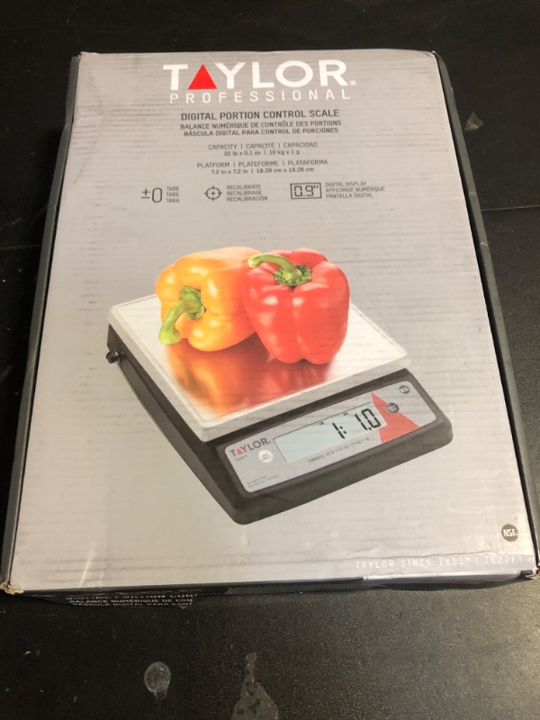 Photo 1 of Taylor TE22FT 22-Pound Digital Portion Control Scale, Food Scale for Precise Weight Measuring and Portion Control, Tare and Hold Function, NSF, Stainless Steel Platform