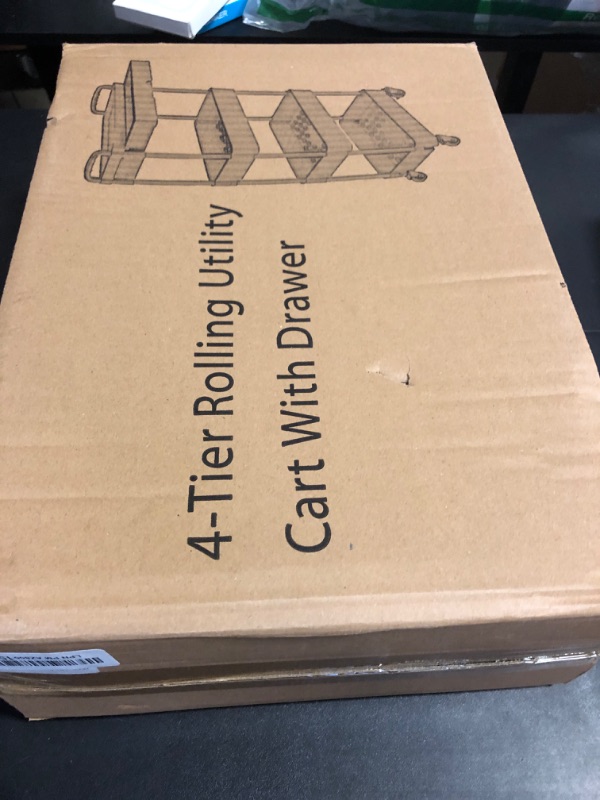 Photo 1 of Calmootey 4-Tier Rolling Utility Cart with Drawer,Multifunctional Storage Organizer with Plastic Shelf & Metal Wheel,Storage Cart for Kitchen,Bathroom,Living Room,Office,Black