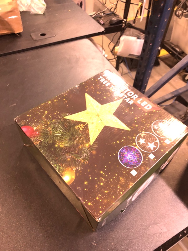 Photo 1 of IPOW LED Snowflake Projector Star Christmas Tree Topper, 11.3'' Golden Glittered Star Treetop Lighted Rotating Snow Flake for Christmas Tree Decoration, Ideal as LED Night Light Projector for Children