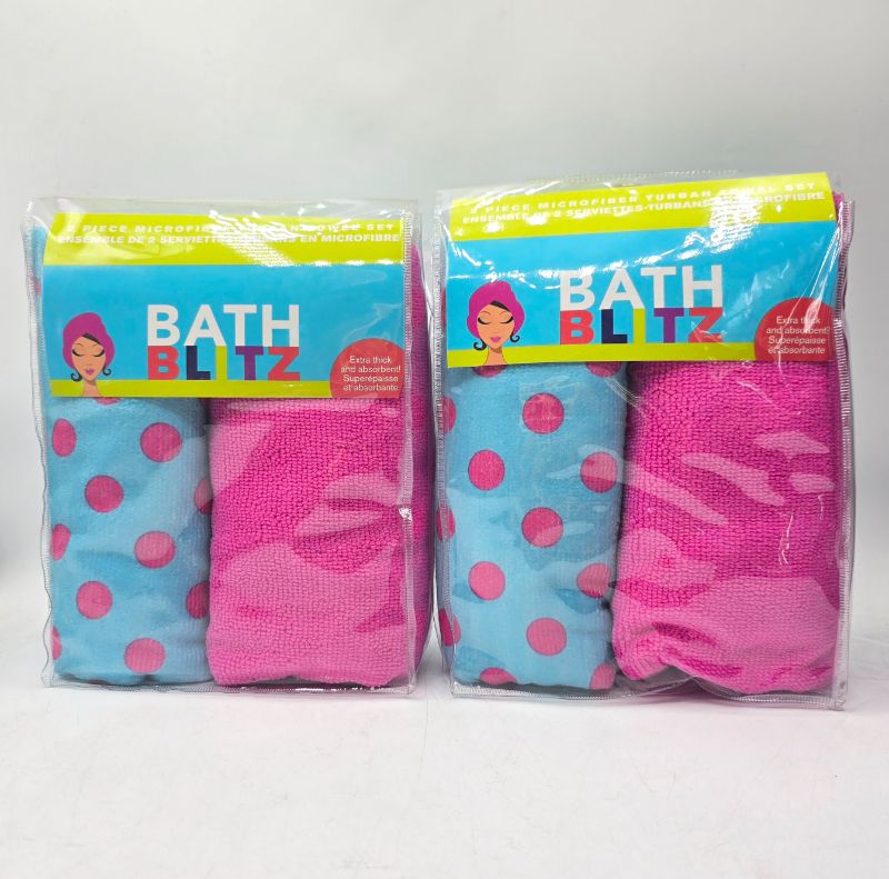 Photo 1 of Bath Blitz Microfiber Turban Towel Pack 1Pinky Magenta & 1 Blue With Pink Polka Dots - Helps Detain Frizz & Split Ends New