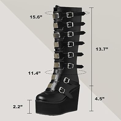 Photo 2 of Size  8 CELNEPHO Women's Wedge Platform Knee High Boots High Heel Round-Toe Zip Punk Goth Mid Calf Combat Boots For Women