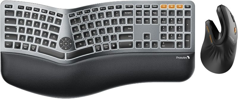 Photo 1 of ProtoArc EM11 NL Ergonomic Vertical Mouse Black and Full Size Backlit EK01 Plus Wireless Ergonomic Keyboard