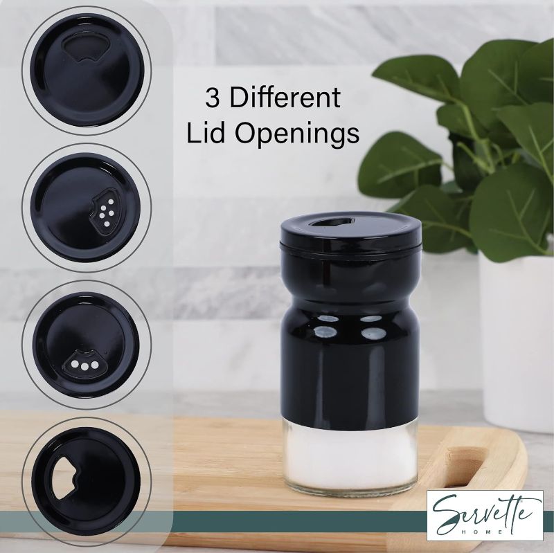 Photo 1 of 4 Pack Glass & Metal Seasoning Shakers 3 Different Lid Openings With Silicon Funnel 
