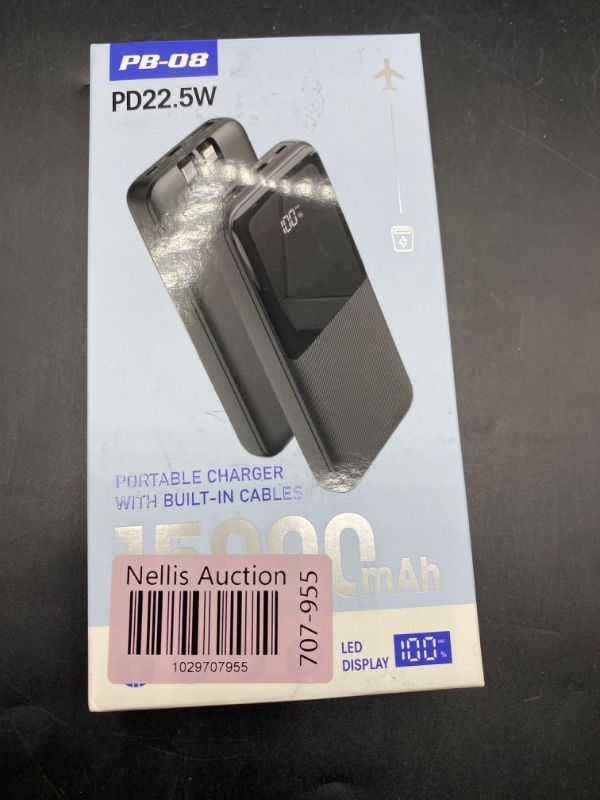 Photo 1 of Portable Charger Power Bank - 20000mAh Fast Charging Portable Battery Pack with Built in USB-C(22.5W) and iOS(20W) Output Cables Compatible with iPhone Android Samsung Phone etc 