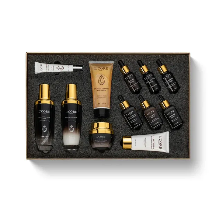 Photo 1 of  Daily Routine Skincare Exclusive Set 12-Product Set Nourishes Revitalizes Firms Re-duces Brightens Enhances & Hydrates Complexion Bringing Youth To You Set Includes Multi-Peptide Facial Toner Multi-Peptide Lotion - Youthful Complexion Enhancer 24K Gold F