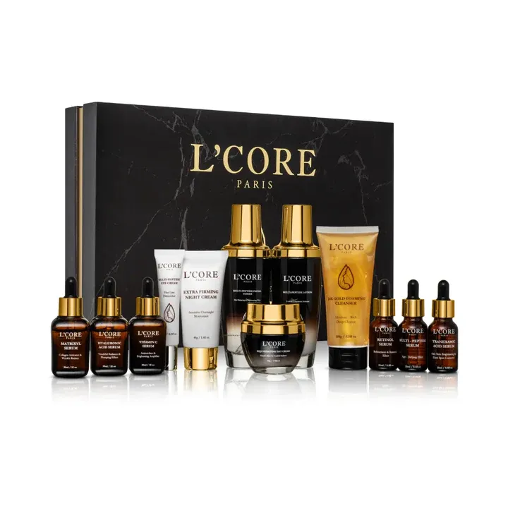 Photo 1 of  Daily Routine Skincare Exclusive Set 12-Product Set Nourishes Revitalizes Firms Re-duces Brightens Enhances & Hydrates Complexion Bringing Youth To You Set Includes Multi-Peptide Facial Toner Multi-Peptide Lotion - Youthful Complexion Enhancer 24K Gold F