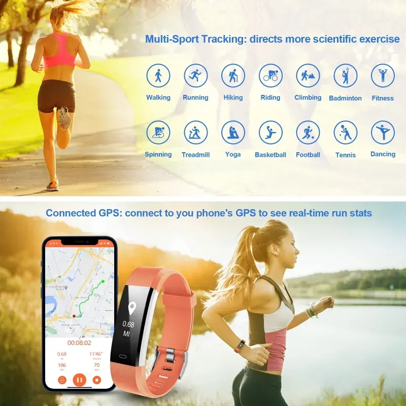 Photo 1 of Black PIVHH Fitness Tracker with Heart Rate Blood Monitor, Sleep Tracker, Step Count, Alarm, Walking, Running & Biking Modes– Charger Not Included - Charges Through Computer