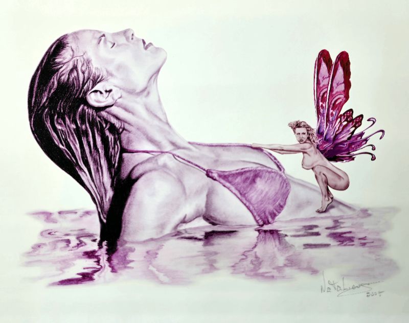 Photo 1 of Lake Woman & Fairy Drawing By NataLious 2005  - Not Framed