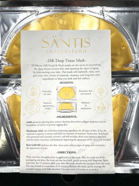 Photo 1 of 24k Gold Face and Neck Mask Set Deep Tissue Treatment Includes 24k Gold Leaf Rose Gold Oil and Hya-luronic Acid Repair Signs of Aging Boost Collagen Production Clear Acne Minimize Scars and Blemishes Leaving Healthy Glow Include 12 Face and 12 Neck Sheets