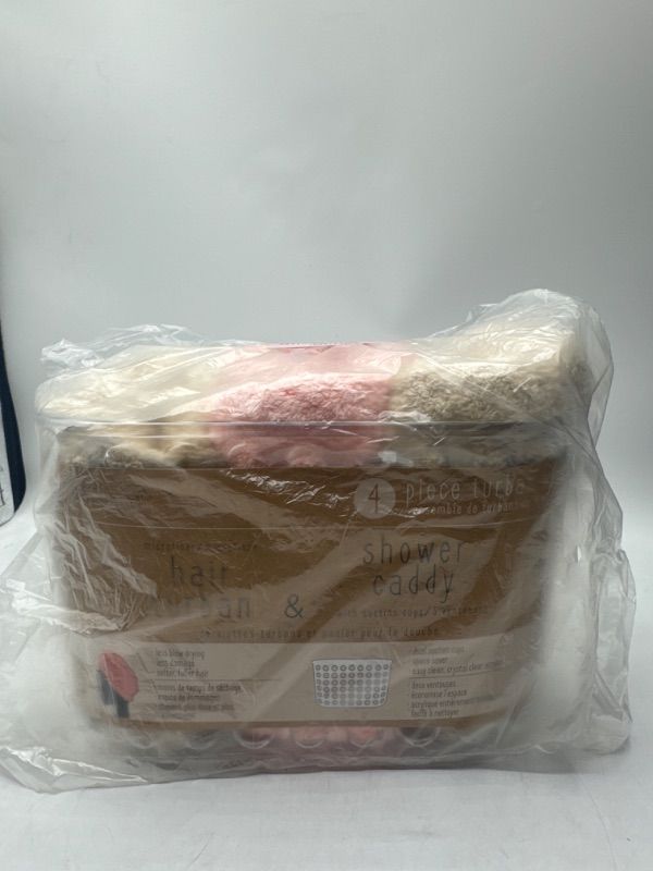 Photo 1 of 4 Piece Peach Turban & Shower Caddy 3 - Turbans - 1 Suction Cup Shower Caddy New